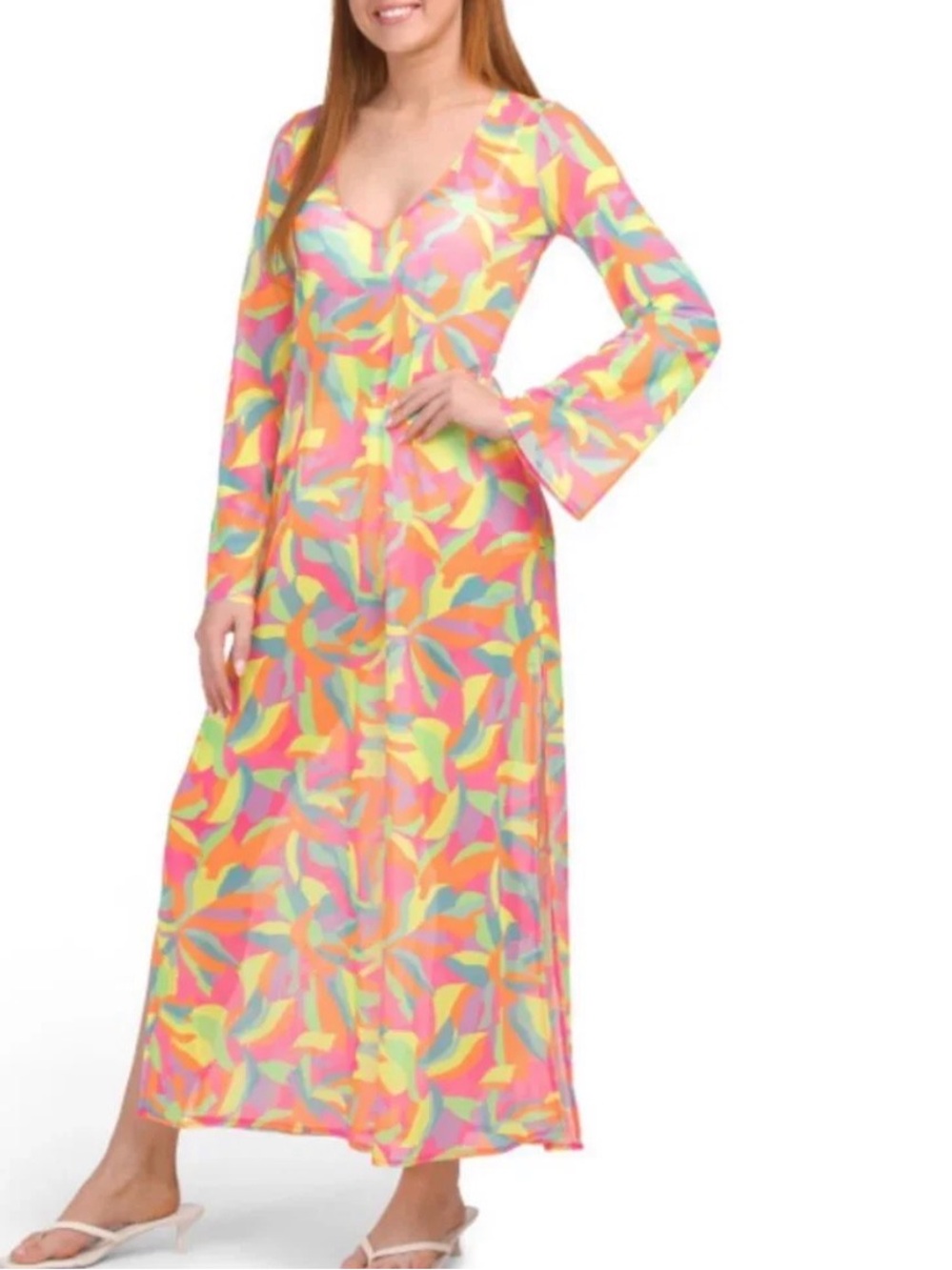 Show Me Your MuMu Santos Tropical Neon Leaf Print Maxi Cover Up